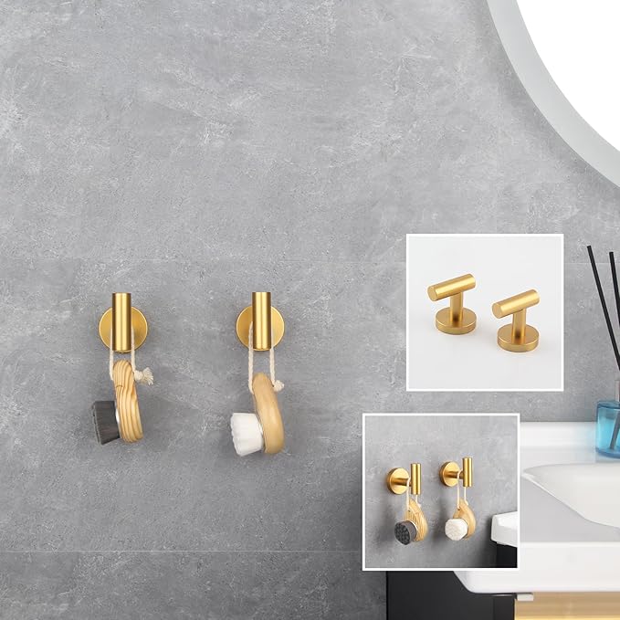 GERZWY SUS 304 Stainless Steel Gold Coat Hook Bathroom Single Towel/Robe Clothes Hook for Bath Kitchen Wall Mounted 2 Pack AG1107B-BE