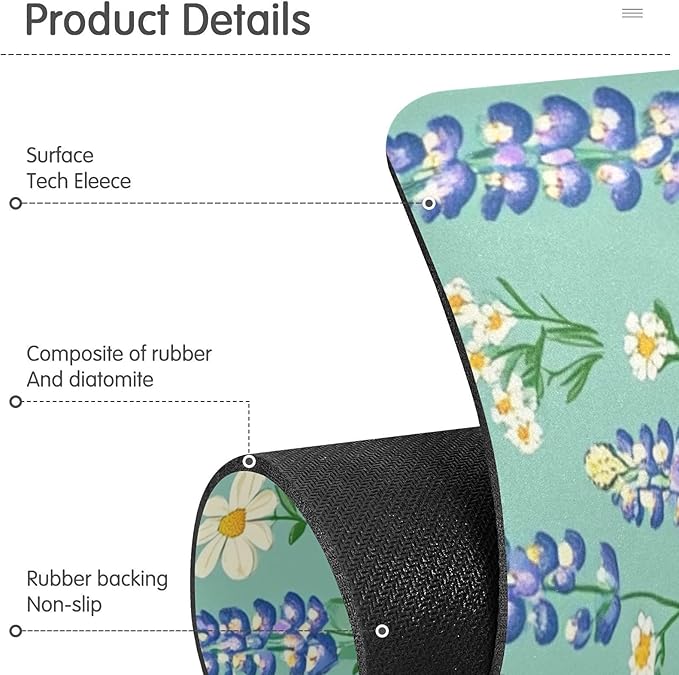 Kitchen Sink Splash Guard 2 PCS 30 Inch Sink Faucet Mat Splash Guard for Bathroom Countertop Water Absorbent Foldable Cuttable Soft Washable Cute Green Bluebonnet and Daisies