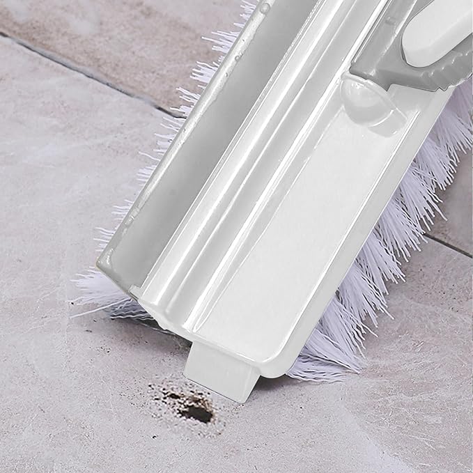 Grout Scrub Brush with 42" Long Handle Double-Sided Floor Scrub Brush V-Shape Grout Cleaner with Squeegee 180° Rotating for Tile Floors, Baseboards, Wall