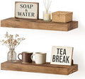 Floating Wall Shelf 16x6.8x1.7 Inch – Solid Wood Shelf in Dark Oak Finish – Wall Mounted Rustic Display Organizer for Bathroom, Kitchen, Bedroom, Small Spaces – Set of 2