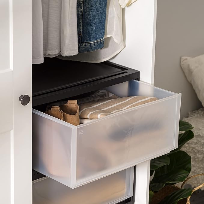 IRIS USA 47 Qt. Plastic Drawer Storage Organizer Stacking Drawers, 2-Pack, Stackable Unit with Sliding Drawer for Clothes Bedroom Kitchen Under Sink Pantry Craft Room Bathroom Dorm Office, Black