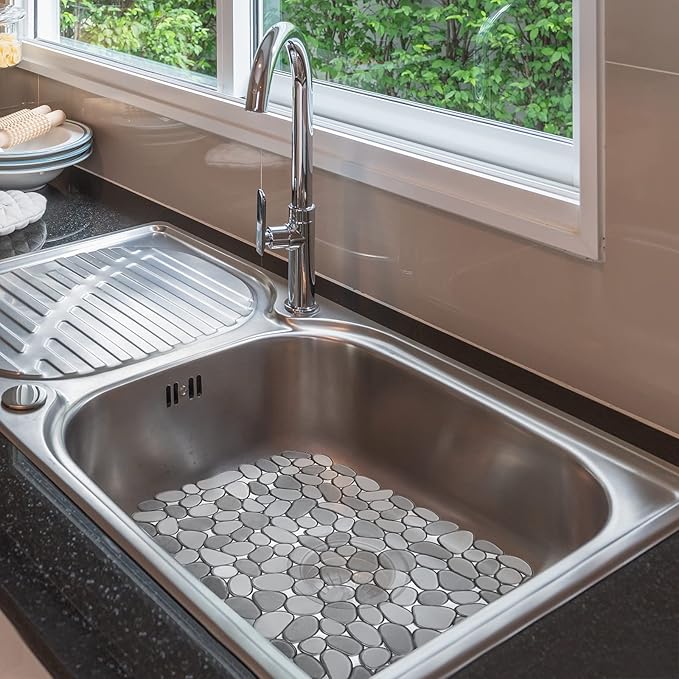 Coopay Kitchen Sink Mat Pebble Protect Mat PVC Eco-friendly Adjustable Stainless steel/ Porcelain Dish Drying Pad Protector for Bottom of Kitchen Sink, 15.8 x 11.8 inches (4 Pack, Gray)