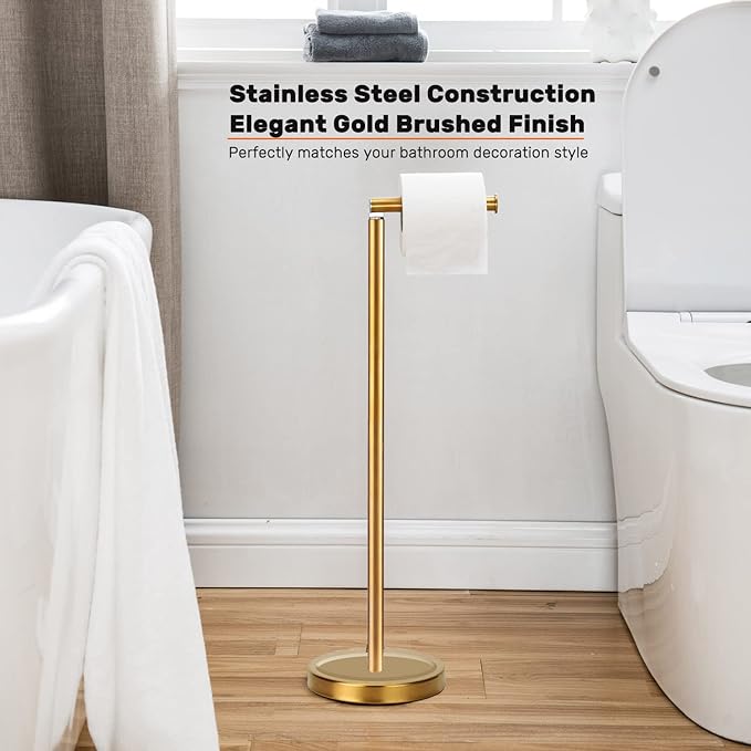 Toilet Paper Holder Stand Bathroom Toilet Paper Storage for 4 Paper Rolls with Heavy Base, Freestanding Toilet Paper Roll Holder (Gold)