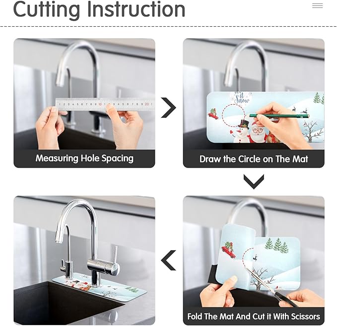 Kitchen Faucet Absorbing Mat Sink Splash Guard Behind Faucet Drip Catcher Trimmable for Bathroom RV Bar 14.7x5.4in 2PCS Christmas Snowman Winter