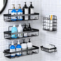 Adhesive Shower Caddy, 5-Pack Shower Caddy Hanging Bathroom Storage Organization, No Drilling Shelves with Soap Caddy & Toothbrush Wall-Mounted Shower Holder, Rustproof Bathroom Shelves