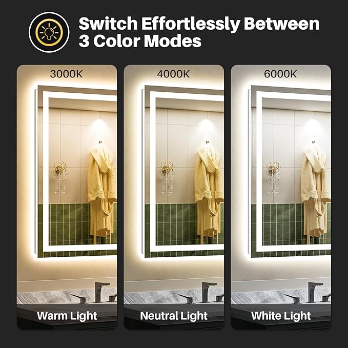 68"x38" LED Bathroom Mirror with Lights, Backlit & Front Lit, Lighted Wall Mirrors for Bathroom Vanity, Touch Screen Dimmable, Anti-Fog, Memory Function, HD Tempered Glass, Shatter-Proof, ETL Listed