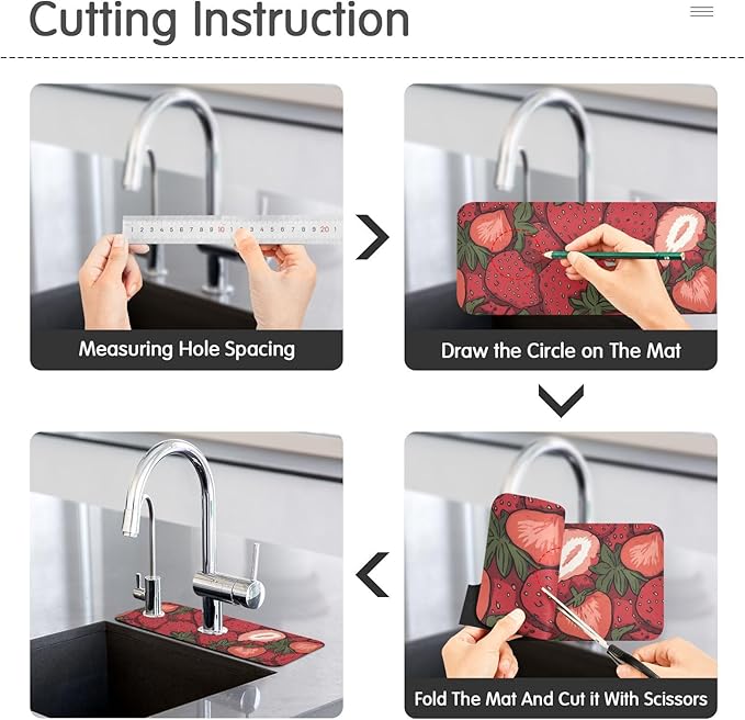 Kitchen Sink Splash Guard 1 PC 14.7 Inch Sink Faucet Mat Splash Guard for Bathroom Countertop Water Absorbent Foldable Cuttable Soft Washable Cartoon Red Strawberry