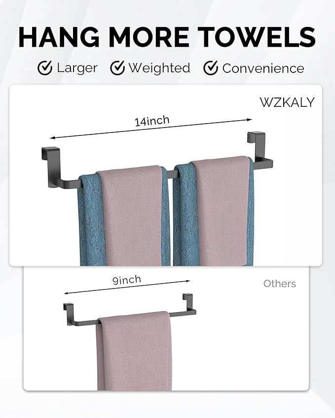 Over Cabinet Towel Rack, 2 Pack 14 Inch Over The Door Towel Bar Towel Hanger for Kitchen, Stainless Steel Over Cabinet Cupboard Kitchen Towel Holder, Foam Protective Mats(Black)