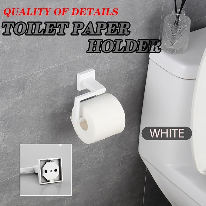GERZWY Bathroom Toilet Paper Holder Stainless Steel Paper Towel Dispenser Wall Mounted, White