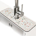 Kitchen Sink Splash Guard，White and pink flowers Faucet Mat Sink Gadgets-Super Absorbent Fast Drying Mat Drip Catcher for Kitchen, Bathroom,Sink Mat, Dish Drying Mat, Bathroom(15" X 5.5" )