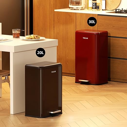 Kitchen 5.5Gallon(20L) Trash Can - Stainless Steel Garbage Cans with Foot Pedal, Recycling Bin with Lid for Office Bathroom Decor (Coffee)