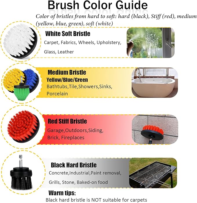 8Pcs Drill Brush Attachment Set, 7Pcs 1/4in Power Scrubber + Extend Long Attachment, Power Cleaning Scrub Brush for Bathroom, Tub, Tile, Corner
