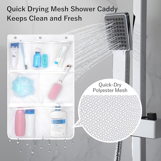 F-color Cruise Essentials 2026 - Mesh Shower Organizer Hanging with 7 Pockets for RV Gym Camping, Quick-Dry Portable Toiletry Bag with Metal Hooks for Bathroom Travel Toiletries