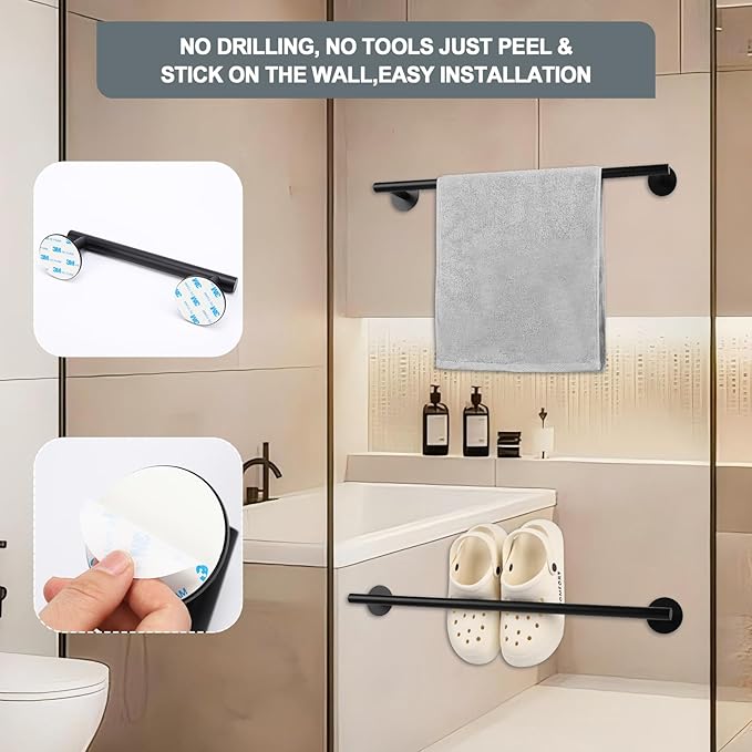 24 Inch Matte Black Towel Rack-Over The Door Towel Rack,Wall Mounted Towel Racks for Bathroom, Bathroom Towel Holder&Towel Bar,No Drill Easy istall bathroorm Furniture