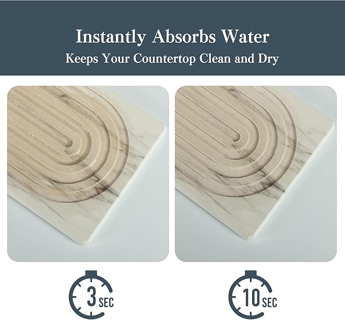 Stone Faucet Mat for Kitchen Sink, Quick Drying Mats, Water Absorbing Guard & Sink Protectors, Diatomite Bathroom Counter Tray, Kitchen Decor Home Accessories - Marble White,15.8''x4''