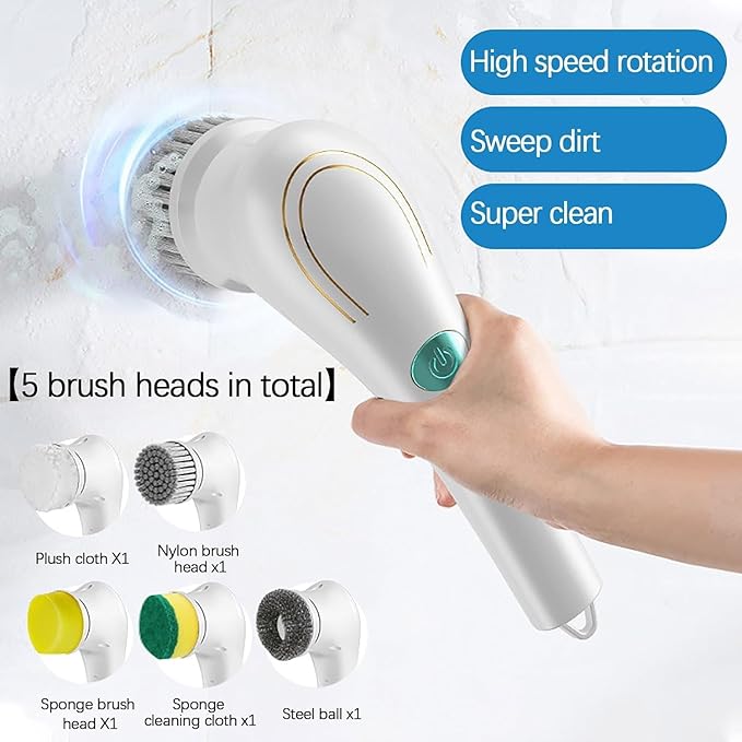 Electric Spin Scrubber, Electric Spin Cleaning Brush with 5 Brush Heads - USB Rechargeable Cordless Cleaning Tools - Electric Spin Cleaning Brush Suitable for Bathroom Wall Tiles Floor Bathtub Kitchen
