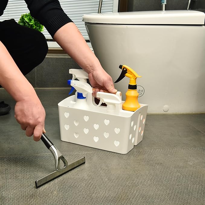White Portable Shower Caddy with Handle, Large Plastic Shower Basket Organizer for College Dorm Room Essentials, Bathroom, Gym, Camping, Non-Slip Drainage Design for Toiletries & Cleaning Supplies
