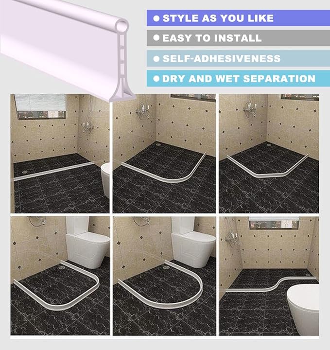 3.15" High- Shower Threshold Water Dam,67 Inch New Shower Dam - Shower Splash Guard Water Dam Barrier, Collapsible Shower Water Dam for Wet and Dry Separation