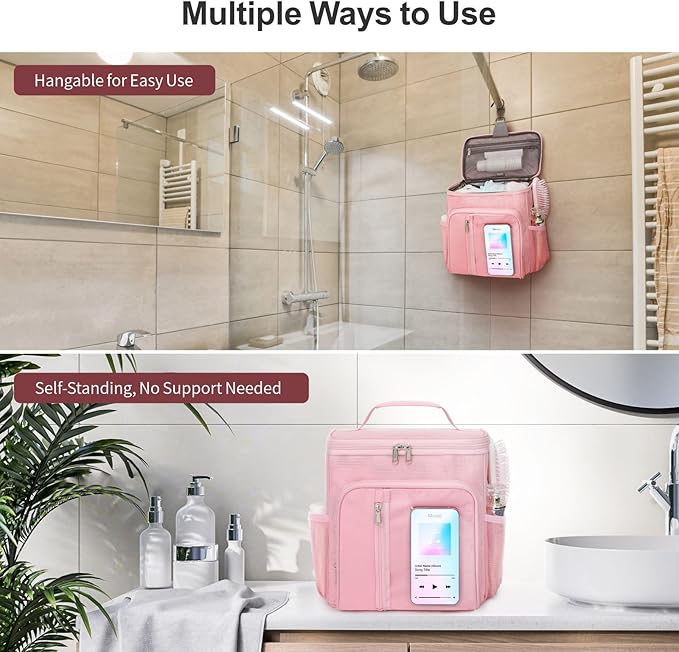 F-color Shower Caddy Portable for College Dorm Essentials - Large Hanging Sturdy Handle Toiletry Tote Bag with Hook, Multiple Pockets, Quick Dry Organizer for Camping, Travel, Gym, 2 Packs Pink