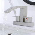 4 Inch Centerset Bathroom Faucet, 2-Handle Waterfall Sink Faucet 3 Hole, Brushed Nickel Vanity Faucet with Pop Up Drain & cUPC Supply Hoses,Waterfall Bathroom Faucet for Lavatory