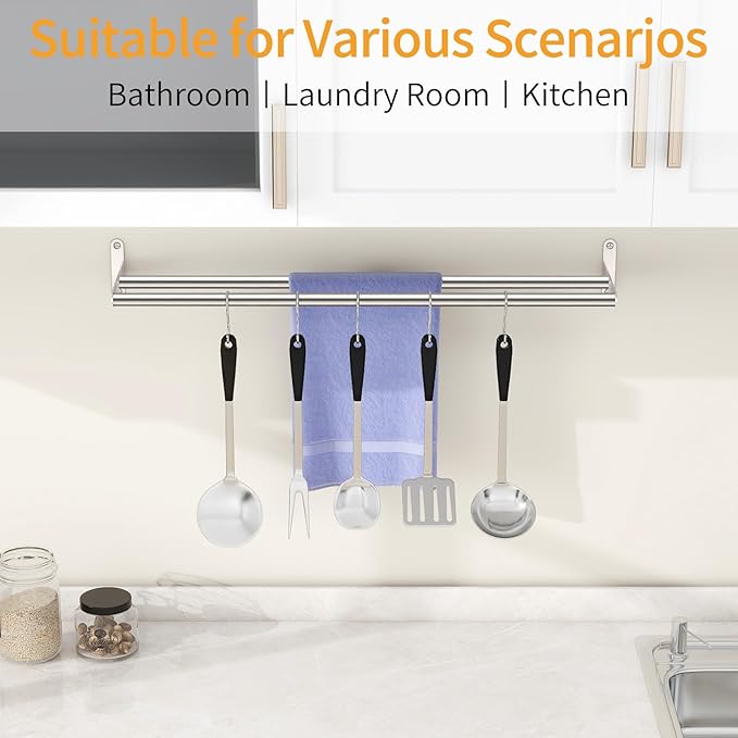 Double Towel Bar, MKO 24Inch Towel Racks for Bathroom, Stainless Steel Towel Rods for Bathroom Wall, Brushed Nickel