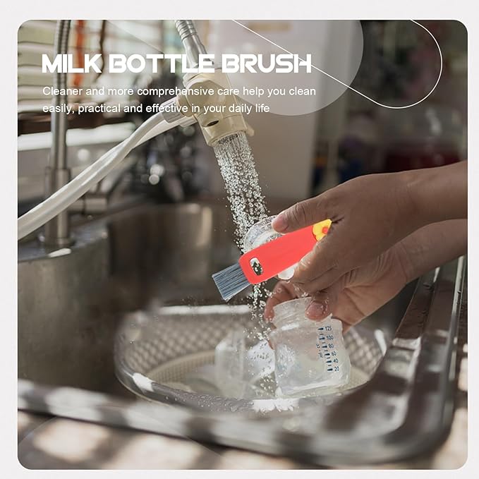 Cabilock 3-in-1 Portable Kitchen Cleaning Brush for Bottle Lids and Cup Gaps, Red Mini Crevice Scrubber for Narrow Spaces, Reusable Multifunctional Bottle and Straw Cleaning Tool