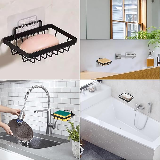 Soap Dish Holder No Drilling 304 Rustproof Stainless Steel Wall Mounted Soap Holder Tray Bar Sponge Holder for Bathroom & Kitchen