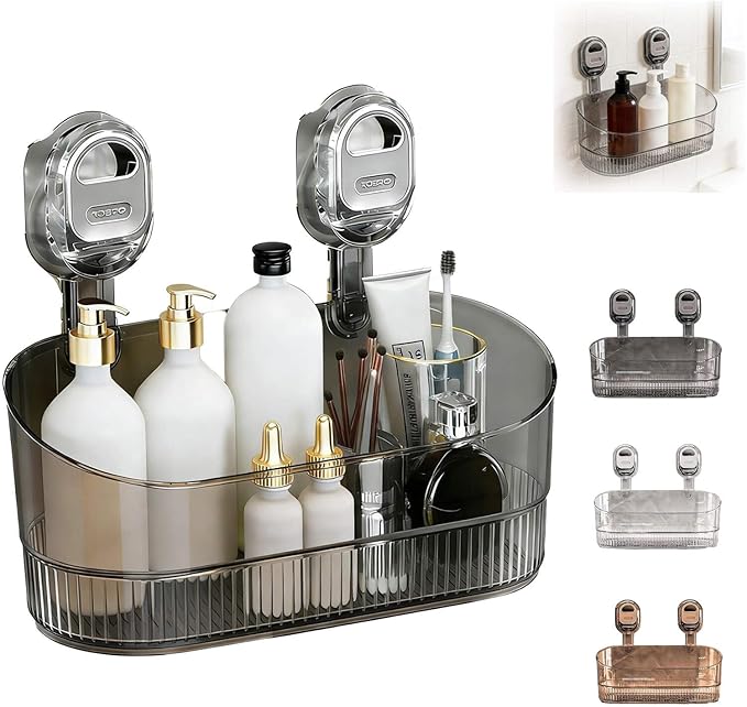 No-Drill Bathroom Suction Storage Box, Corrugated Suction Cup Storage Holder, Powerful Suction Storage Box, Removable Hanging Storage Basket, No Drilling Shelves Caddy, Ripple Acrylic Wall Shelf