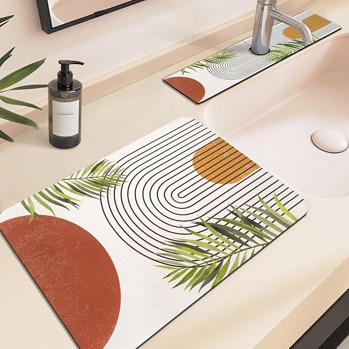19.5" x 12" Dish Drying Mat & 24" x 5.5" Sink Splash Guard, Super Absorbent Drainer Rack Mat for Kitchen Counter Coffee Bar