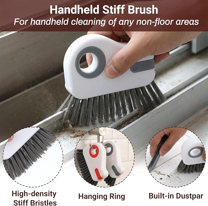 2 PCS Groove Cleaning Brush, 2 in 1 Window Track Cleaning Tool Crevice Cleanings Brush Multifunction Hard Bristle with Hidden Scraper Grout Cleaner Grip Brushes for Slid Door Track Window Sill