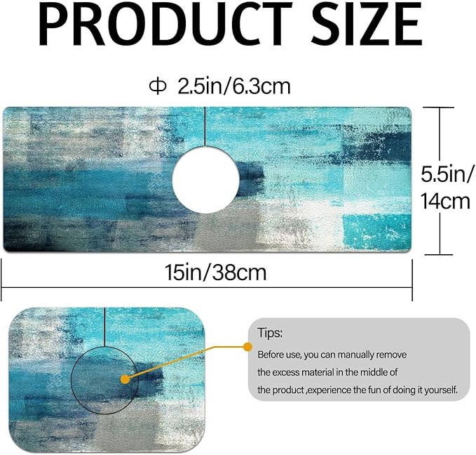 MCALK Turquoise Kitchen Sink Faucet Mat Splash Guard, Absorbent Quick-Dry Kitchen Sink Mat - Ideal for Splash Guard & Drip Catching with Abstract Art Decor( 1pc 15"x5.5")