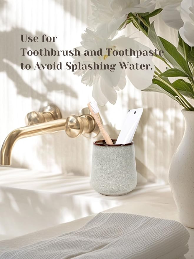 INGOFIN Ceramic Toothbrush Holder, 12 oz Toothpaste Holder Bathroom Cup, Tooth Brush Holder for Vanity Countertop, Organizer Storage for Cosmetic, Makeup, Office Pencils, Kiln-Glazed