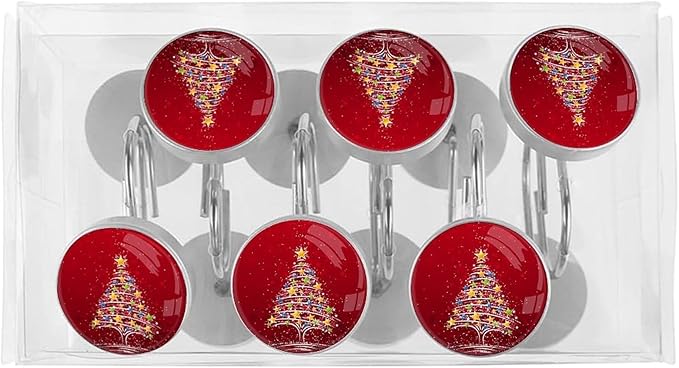 Christmas Tree Shower Curtain Hooks 12 Pcs, Rust Proof Glass Surface Stainless Steel Curtain Rings for Bathroom Bedroom Living Room Kitchen Home Shower Rods Decor