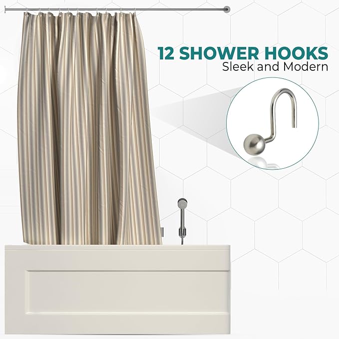 Popular Bath Ball Nickel Metal Shower Curtain Hooks Slips Through Curtain Grommet Easy To Install, Set of 12