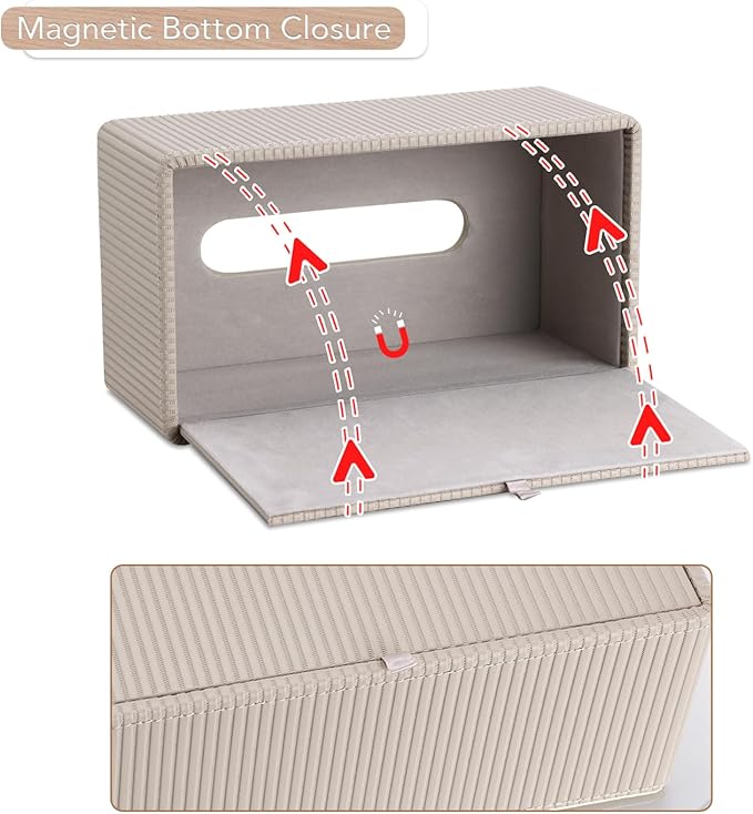 GORESE Rectangular Tissue Box Cover, PU Leather Kleenexs Box Cover, Rectangle Decorative Tissue Box Holder for 120(3-Ply)/160(2-Ply) Tissue Box, Beige