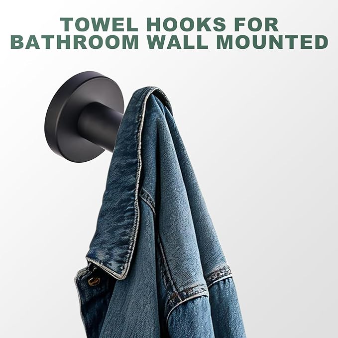 Matte Black Stainless Steel Clothes Hook Suitable for Bathroom Kitchen Bedroom(2 Packs)