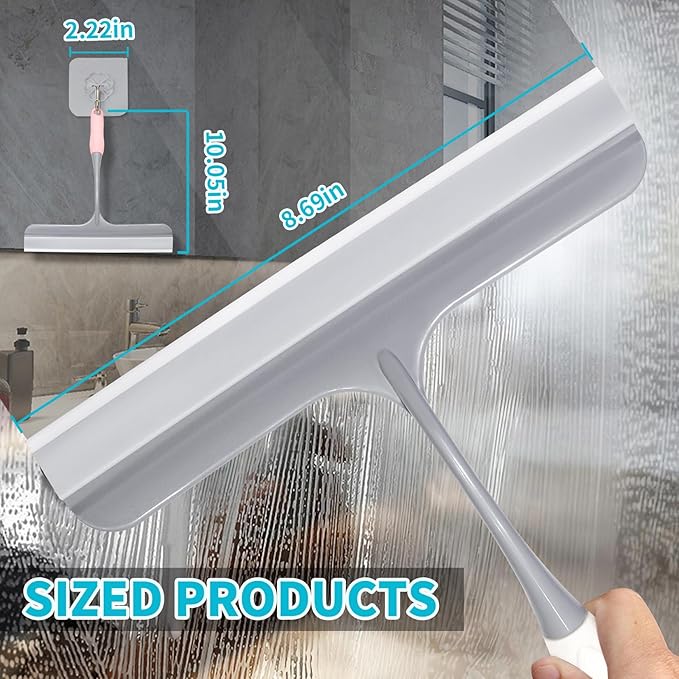 3pcs All-Purpose Safe Shower Squeegee for Glass Doors, with 3 Adhesive Hooks, Sinks and More,Window Cleaning Squeegee Glass Shower Door for Car Window Wiper Mirror Windshield