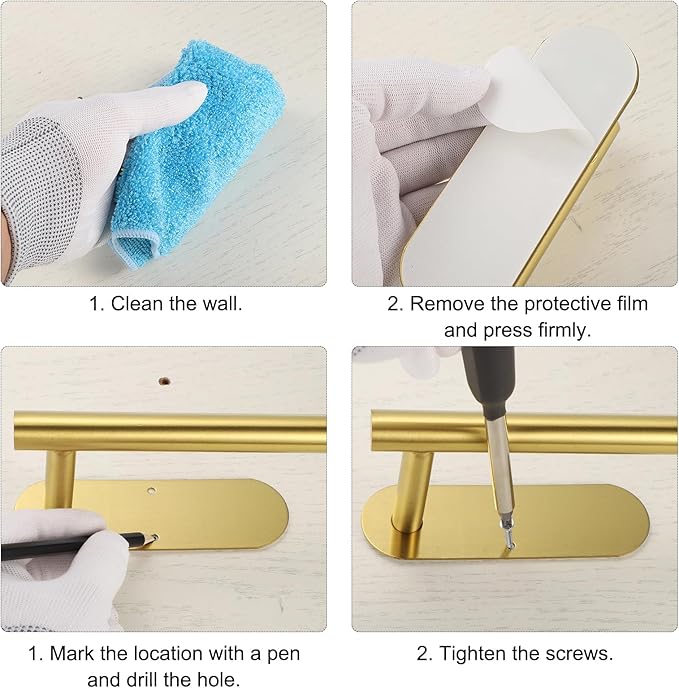 uxcell Toilet Paper Holder, Self-Adhesive 13" Stainless Steel Toilet Paper Roll Holder Rustproof Wall Mount Tissue Holders with Screws for Bathroom Washroom, Gold