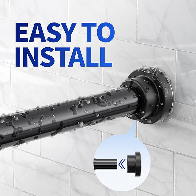 Shower Curtain Rod, 1" Diameter Heavy Duty Tension Shower Rod, Non Slip Adjustable 28-46 inch No Drilling Shower Curtain Rods Spring Tension For Bathroom, Shower Stall, No Rust, Black
