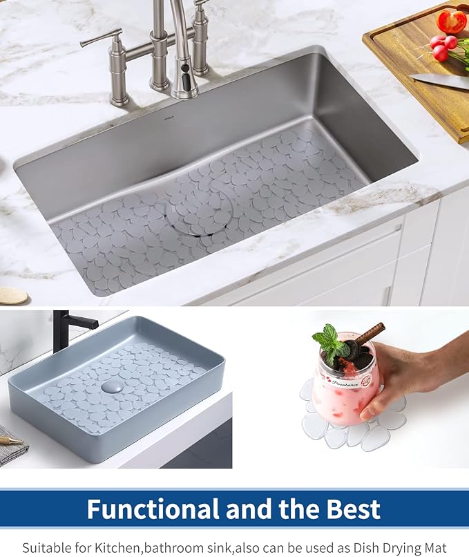 Bligli Pebble Sink Mat for Stainless Steel/Ceramic Sinks, PVC Eco-Friendly Sink Protectors Mats for Bottom of Kitchen Sink, Dish Drying Mat for Dishes and Glassware, 15.7 x 11.8 inch, Cear