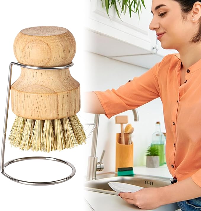 Dish Brush - Scrubber Cleaner Bristles with Wooden Handle | Drain Rack Kitchen Dish Scrubber Brush for Sink, Pots, Pans, Shower, Bathroom, Grout or Tile Washing, 8x5.5cm