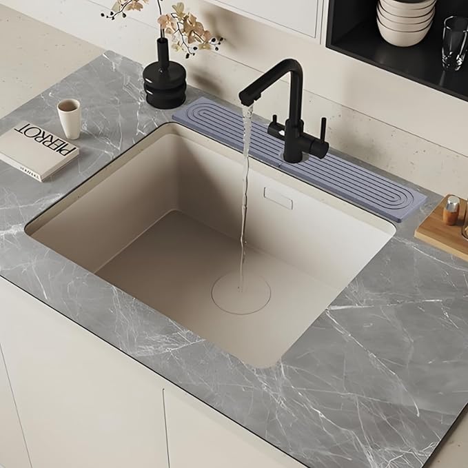 23.6 Inch Dark Gray Diatomite Faucet Mat, Super Absorbent Stone Tray Fast-Drying Sink Mat, Quick Dry Kitchen Splash Guard for Kitchen Sink/Bathroom Counter