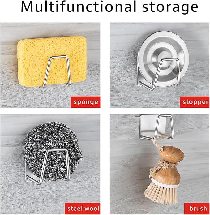 5-Pack Adhesive Sponge Holder for Kitchen Sink Caddy Accessories， SUS304 Stainless Steel, Quick Drying