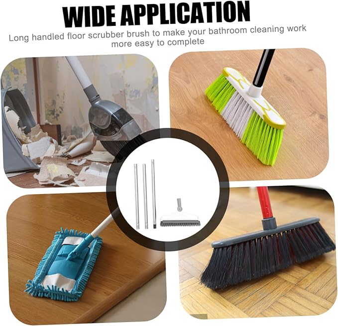 GLEAVI Rotatable Shaped Long Handle Scrub Brush for Bathroom and Floor Cleaning Stiff Bristles for Tile Grout Shower Kitchen Garage Wet and Dry Use Extension Handle for Comfortable Reach