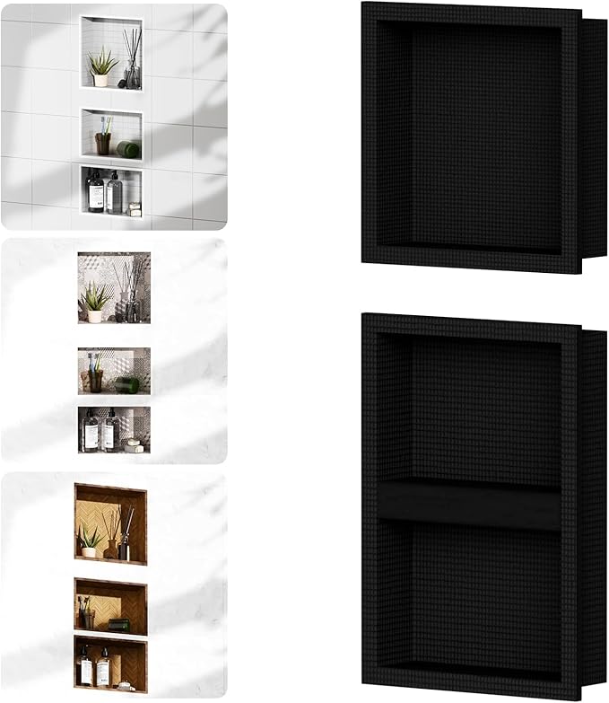 Homevacious Bathroom Wall Niche 14"X34"(14"x14"+14"x20") XPS Shower Niche Insert Tile Ready Triple Waterproof Shelf Black Recessed Shower Boxes with Removable Shelf for Bathroom Storage