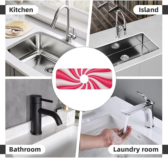 Christmas Lollipop Swirl Candy Sugar Red White Cute Kitchen Sink Splash Guard Faucet Mat 1 Pcs, Absorbent Fast Drying Mat Gadgets Splash Guard For Bathroom 15 X 5.5 Inches