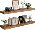 Floating Wall Shelf 36x6.8x1.7 Inch – Solid Wood Shelf in Dark Oak Finish – Heavy Duty Wall Mounted Rustic Display Shelf for Living Room, Kitchen, Bedroom, Hallway – Set of 2
