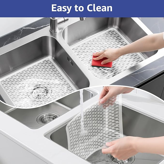 Yolife 2 Pack Kitchen Sink Mats,15.8inch x 12inch PVC Sink Protector Mat for Stainless Steel, Sink Drainer Mat Dish Drying Mat Protector Prevents Scratches,Dishes and Glassware