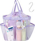 F-color Mesh Shower Caddy Portable with Drawstring - Large 8 Pockets Dorm Room Essentials for Guys Girls with S Hook, Shower Bag Basket Tote for College Camping Gym Travel Toiletry Bathroom, Purple