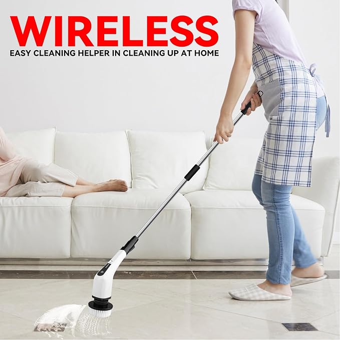 Electric Spin Scrubber, Cordless Handheld Adjustable Cordless Shower Cleaning Brush, 25W Smart Power Shower Cleaning Brush, Low Noise Power Shower Scrubber for Bathroom